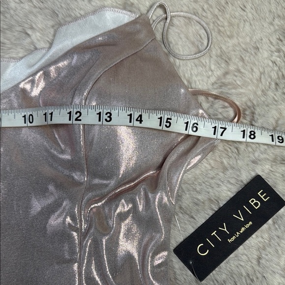 City Vibe | Asymmetrical Metallic Pale Pink Dress, Size 11 NWT - Picture 3 of 9